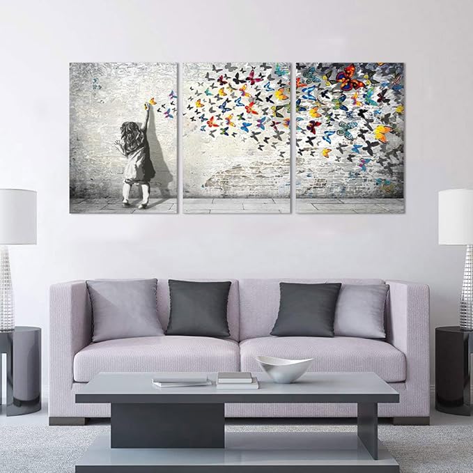 Novatique Graffiti Canvas Wall Art Banksy Wall Art Street Style Artwork Colorful Girl Butterfly Graffiti Decor Pop Pictures Painting for Living Room Office Wall Decor,20x28inchx3pcs