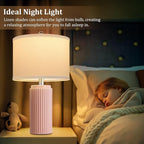 23.5’’ Modern Pink Table Lamps Set of 2 for Living Room, Ceramic Bedside Lamps with White Linen Shade for Girls Room, Rustic Nightstand Lamps for Bedroom Home Office, Cute Lamps for End Table Dorm