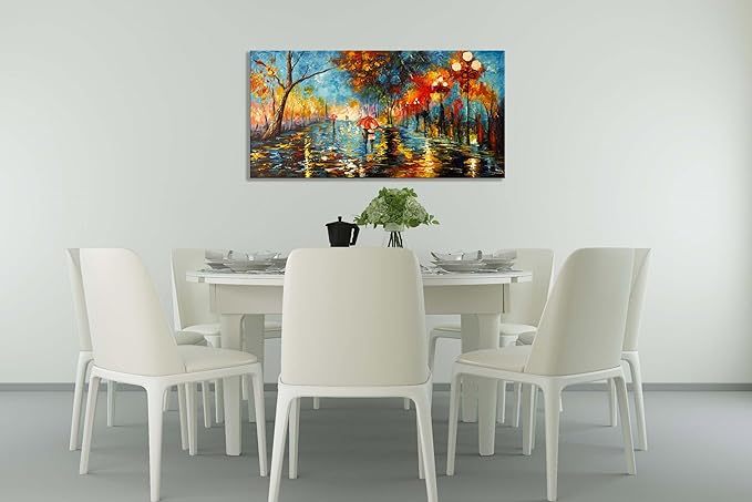 Alenoss 3D Oil Paintings 48x24 Inches Hand Painted Abstract Landscape Romantic Canvas Wall Paintings Home Decorations Texture Framed Wall Art for Living Room Bedroom Wall Decor Ready to Hang