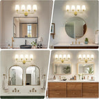 Kvhilw Bathroom Vanity Light, Brushed Gold Bathroom Light Fixtures, 4-Light Lighting Fixtures Over Miror, Modern Wall Sconce with Flared White Fabric Shade, E26 Socket(ETL Listed)