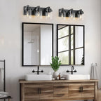 3 Light Bathroom Vanity Light, Matte Black Bathroom Light Fixtures with Clear Glass Shade, Vanity Light Fixtures Over Mirror for Bedroom Living Room,E26