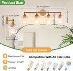 28.46in Modern Bathroom Light Fixtures, 4 Light Vanity Light, Rippled Glass Shade Gold Wall Lamp, Bathroom Wall Sconce Lamp for Mirror Living Room Bedroom Hallway
