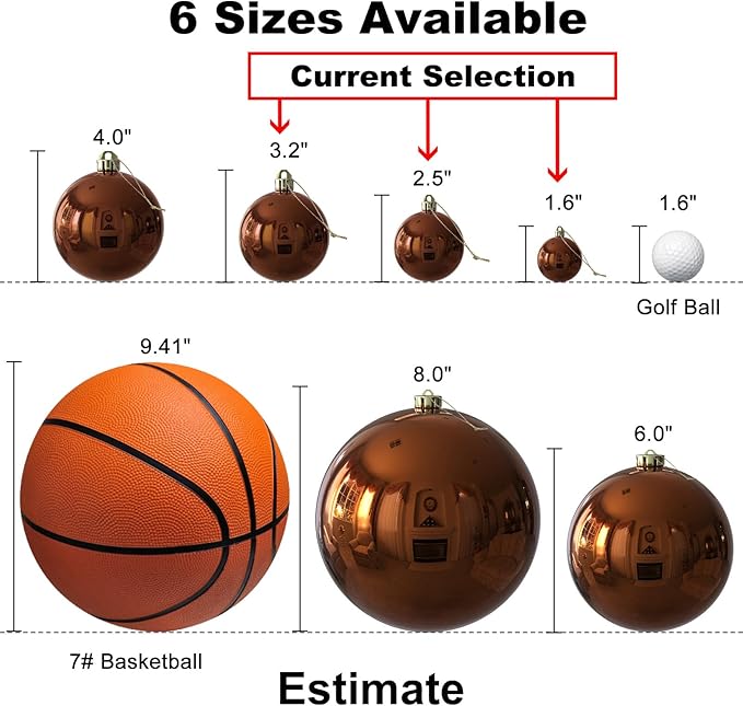 Bronze Christmas Ornaments - Christmas Tree Decorations Shatterproof Hanging Balls for Birthday Wedding Holiday Decor Set of 36pcs, Multi-Sizes(1.6",2.5",3.2")