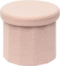 PINPLUS Round Storage Ottoman Cube Footrest - Versatile Boucle & Faux Teddy Fur Stool with Hidden Compartment for Living Room, Dorm, Bedroom - Pink, 15"x15"x13.2"