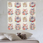 VUMIVI Watercolor Flower Cat Tapestry Colorful Cartoon Cute Animals Butterflies Abstract Art Print Tapestry Wall Hanging for Living Room Bedroom Dorm Classroom Aesthetic Decor W60xL60in