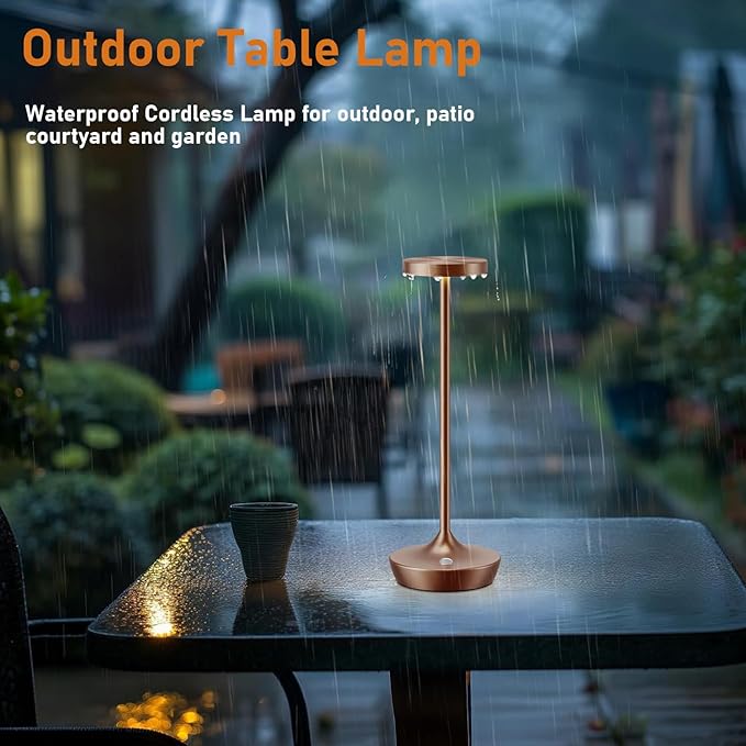 2 Pack LED Cordless Table Lamp Rechargeable，Outdoor Battery Operated Desk Lamp Touch 3 Color Dimming Portable Waterproof Night Light for Patio/Restaurant/Dining/Home (Coffee Brown)