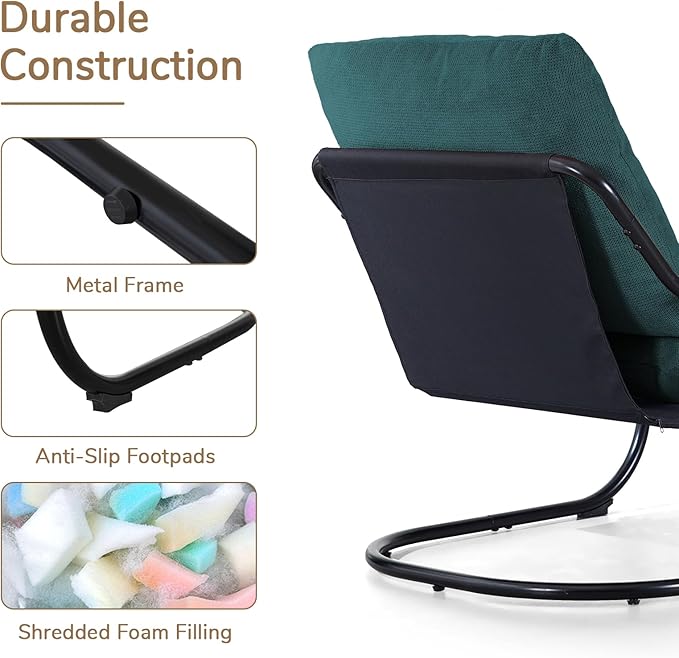 Peace nest Modern Accent Chair Comfy Living Room Suspended Chair Bedroom Armchair with Mental Frame Comfortable Upholstered Cushion for Balcony Lounge Reading Meeting Room Blue
