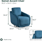 Studio Living® Lydia 35.3" Swivel Accent Chair, Modern Boho, Fully Assembled, Pocket Coil Comfort, Round Swivel Base Leg, Soft Velvet Fabric, Blue