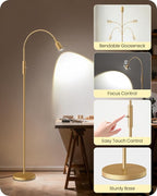 Reading Floor Lamp, 74.2" Tall LED Lamp with, 360° Flexible Gooseneck & Touch Control, 5000K Cool White LED, Sturdy Base, Crafts Standing Lamp, for Reading, Living Room, Matte Gold D16LD05