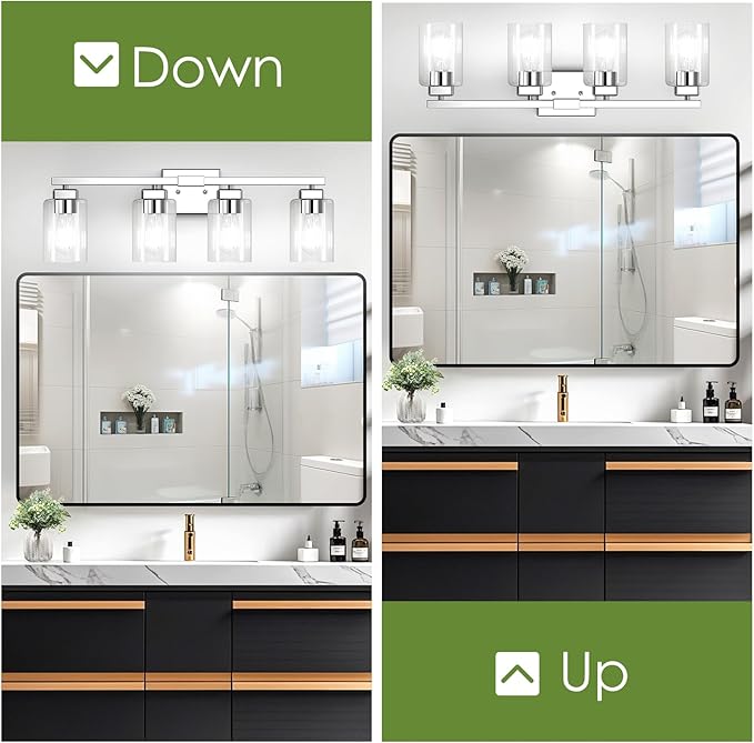 BesLowe 4-Light Bathroom Light Fixtures, Modern Chrome Bathroom Vanity Light, Bathroom Lighting Fixtures Over Mirror, Matte Chrome Bathrom Wall Lamp, Wall Lights for Living Room Bedroom Hallway