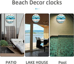 CHYLIN Wall Clock Beach Decor 12 Inch Coastal Nautical Ocean Clocks for Living Room, Silent Non Ticking Wall Clocks Battery Operated Decorative for Kitchen,Bedroom,Bathroom,Home(Blue)
