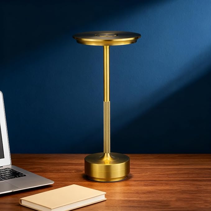 Cordless Table Lamp Rechargeable - 5000mAh Battery Operated LED Table Light with Touch Stepless Dimming & 3 Color Modes - Portable Gold Metal Outdoor Lamp for Patio, Restaurant, Bedroom