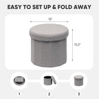 PINPLUS Round Storage Ottoman Cube Footrest - Versatile Boucle & Faux Teddy Fur Stool with Hidden Compartment for Living Room, Dorm, Bedroom - Grey, 15"x15"x13.2"