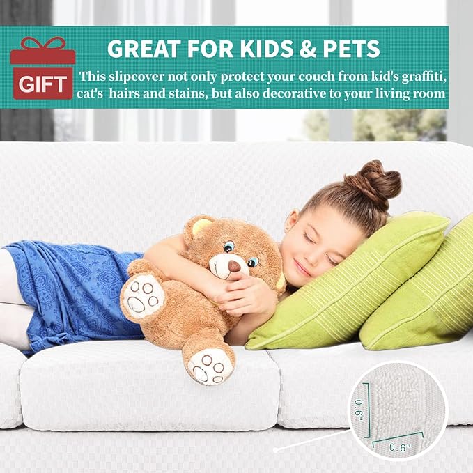 YEMYHOM Latest Checkered 4 Pieces Couch Covers for 3 Cushion Couch Extra Large High Stretch Thickened Sofa Cover for Dogs Anti Slip Furniture Protector Sofa Slipcovers (White), 91"-110"(3 Cushions)