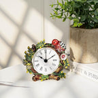 Mini Tabletop Clock, Decorative Vintage Floral Metal Table Clock with Battery Operated for Bedside, Table, Living Room, Home and Office