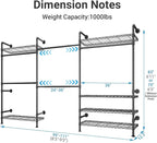 Timate F3 Plus Wall Mounted Clothes Rack Industrial Pipe Clothing Rack for Hanging Clothes, Heavy Duty Clothes Rack with Shelves, Expandable Garment Rack Wall Closet System, Black Pipe Closet Kit