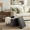 Swivel Storage Ottoman with Hidden Compartment, Square Faux Leather Footstool, Solid Acacia Wood Frame, 500 lbs Capacity, No Assembly Required, for Living Room & Bedroom