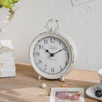 NIKKY HOME Table Clock, Vintage Desk Clock, Antique White Finish Table Clocks, Non-Ticking Battery Operated Decorative Shelf Clock for Living Room Bedroom Gift Clocks