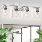 Modern Brushed Nickel 4 Light Bathroom Light Fixtures, 24 inch Vanity Lights for Bathroom with Clear Glass, Vanity Lights for Mirror Kitchen Living Room Hallway Cabinet Porch