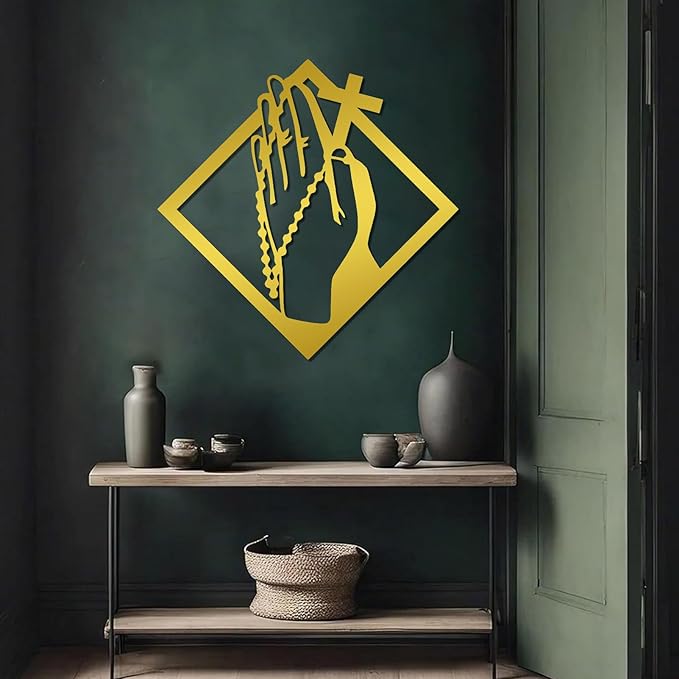 Praying Hands Wall Art Metal, Metal Crosses Wall Decor, Prayer Hands Wall Decor, Wall Crosses for Home Decor, Serenity Prayer Wall Art, Wall Decor Living Room, Wall Decor for Bedroom (28"x28"/70x70 cm, Gold)