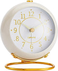 Metal Desk Clock, Retro Bedroom Table Vintage Analog Alarm Clock, Silent Non-Ticking Gold Clock, Bedside Décor(Milk White)