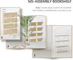 4NM No Assembly Extra Wide Folding Bookshelf for Living Room, 4 Tiers Collapsible Book Shelves Open Industrial Foldable Bookcase Storage Shelf for Home Office - Cloud Oak