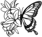 SIGNLEADER Metal Wall Art Decor Butterfly and Flowers Minimalist Modern Abstract Wall Sculpture Hangings Home Decoration for Living Room, Bedroom, Bathroom, Kitchen, Outdoor - 30" Black