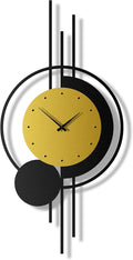 pluviart Geometric Gold and Black Wall Clock – Large Silent Metal Timepiece, Modern Mid-Century Wall Art for Living Room, Office and Home Decor