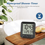 Waterproof Shower Clock Timer, Bathroom Clock with Countdown, Touch Screen, Indoor Temperature, Suction Cup, LCD Digital Wall Clock for Bath, Kitchen