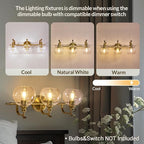 ANDY STAR Bruhsed Gold Bathroom Light Fixtures, Gold 3 Light Bathroom Vanity Lights, 3 Lights Wall Light with Globe Clear Lampshade, Vintage Brass Sconce with Metal Lamp Body for Bedroom, Living Room