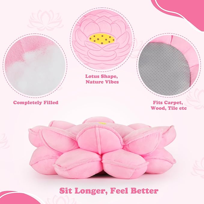 Lotus Flower Floor Pillows, Large Cushion Inspired by Lotus Flower Design, Decorative Seating for Living Room, Bedroom, and Lounge, Soft Washable Floor Cushion for Relaxation, and Family Activities
