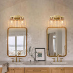 2 Light Brushed Gold Bathroom Vanity Light Over Mirror, Modern Vanity Lighting with Crystal Glass Shade, Wall Mount Bathroom Light Fixtures, E26 Base