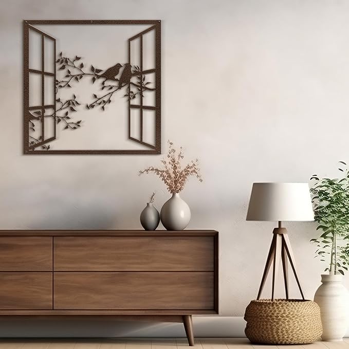 SIGNLEADER Metal Wall Art Decor Bird Silhouette on Branch Modern Abstract Wall Sculpture Hangings Home Decoration for Living Room, Bedroom, Bathroom, Kitchen, Outdoor - 24" Bronze