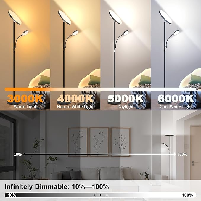 Floor Lamp-42W/4200LM Super Bright Floor Lamp,Dimmable 2-in-1 LED Floor Lamp for Bedroom,Torchiere Floor Lamps with Remote & Touch Control,69" Tall Standing Lamp for Living Room,Office,Reading