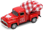Valentine's Day Metal Farm Truck Tiered Tray Decor, Fall Farmhouse Vintage Diecast Truck Decor Model with Heart for Home Décor 4.8inch (Red)