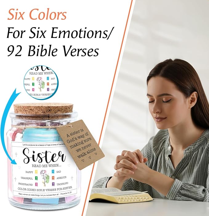 NewEleven Valentines Day Sister Gifts - Inspirational, Birthday Gift For Sister, Sisters In Law, Soul Sis - Sisters Gifts From Sister, Brother, Friend, Family - Bible Verse Jar