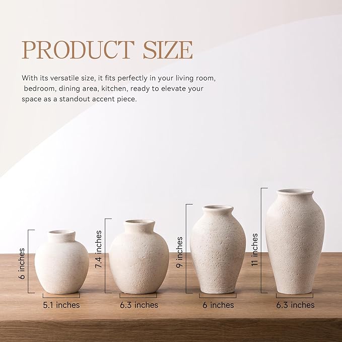 Ceramic Flower Vase Home Decor - Farmhouse Table Vases Rustic Vintage Living Room Kitchen Bedroom Decorations for House Book Shelf Office Coffee Desk Dining Fireplace (7.4" Rustic)