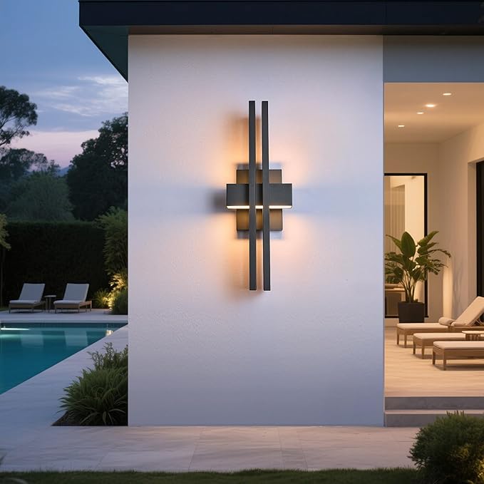 23Inch Large Modern Minimalist Outdoor Wall Light, IP65 Waterproof, 3000K Warm White, 2x15W Integrated LED, Textured Black Finish for Garden, Garage, Patio & Indoor Use