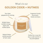 Calyan Wax Co. Golden Cider & Nutmeg 3 Wick Scented Candle - 43 Hour Burn - Luxury 3 Wick Soy Candles - Non Toxic Soy Wax Candles - Long Lasting Large Glass Jar Candle for Home - 14.9oz