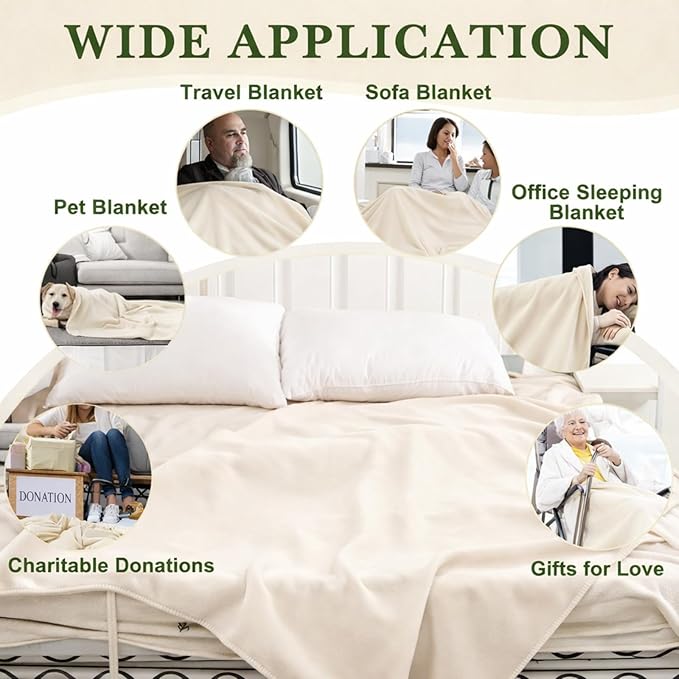 Newwiee 24 Pcs Fleece Throw Blankets Bulk 50'' x 60'' Oeko-tex Standard 100 Certified Spring Outdoor Wedding Guest Blankets Lightweight for Sleepover Donation Lap Pet Sofa Home (Cream White)