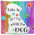 VUMIVI Cute Dog Tapestry Rainbow Color Planks Rustic Farmhouse Home Decor Pet Paws Tapestry Wall Hanging for Living Room Bedroom Dorm Classroom Aesthetic Decor W60xL60in