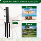 Patio Umbrella Stand Base,Heavy Duty Outdoor Umbrella Holder with 3 Ground Spikes for Stability, Umbrella Holder Base for Beach, Deck, Lawn, Garden,Concrete