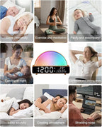 Sunrise Alarm Clock Wake Up Light with Sunrise Simulation White Noise Machine Touch Control Bedside Lamps Colors Atmosphere Lamp 30/60/90 Sleep Timer 13 Nature Sounds