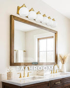 Bathroom Light Fixtures, 6-Light Brushed Gold Bathroom Vanity Lights Over Mirror with Globe Milk White Glass Shade, 38 Inch Modern Vanity Lighting Fixtures, VL195-BG-ML-6