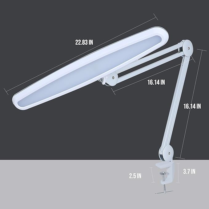 Neatfi XL 2,200 Lumens LED Task Lamp, 20W, 182SMD LEDs, 23-Inch Ultra-Wide, 4 Brightness Levels, 3 Light Modes, Dimmable, Eye-Caring, Glare-Free (CCT with Clamp, White)