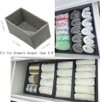 Sock Drawer Organizer 3 Pack - Foldable Fabric Storage Bins for Underwear Divider, Small Closet Organizers with 3 Compartments, Light Gray
