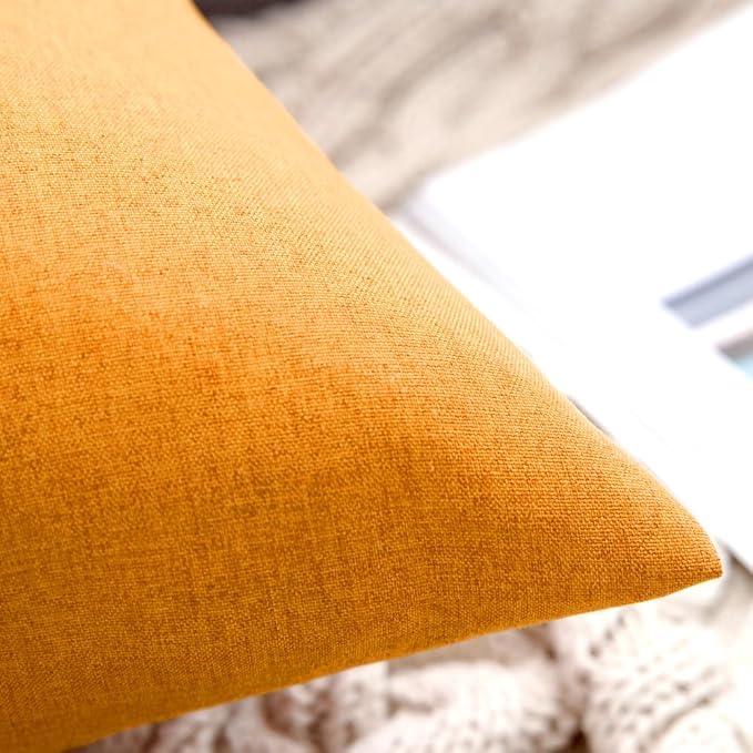 MIULEE Pack of 2 Decorative Outdoor Solid Waterproof Throw Pillow Covers Faux Linen Garden Farmhouse Cushion Cases for Summer Patio Tent Balcony Couch Sofa 20x12 Inch Pumpkin Orange