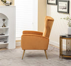 Modern Velvet Accent Chair, Channel Tufted Bedroom, Office or Living Room Furniture with Elegant Metal Legs, 26" Wide Armchair, Mustard Yellow