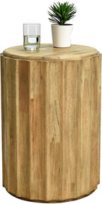 Fully Assembled Round Side Table with Gold Geometric Design & Wave Pattern, Solid Wood End Table Nightstand for Living Room, Bedroom, Office, 18 Inch (Wavy Natural Wood)