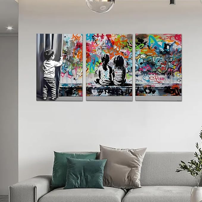 Novatique Banksy Canvas Wall Art Colorful Pop Art Wall Decor Graffiti Art Painting Street Picture Canvas Print for Living Room Bedroom,20" x 28" x 3pcs
